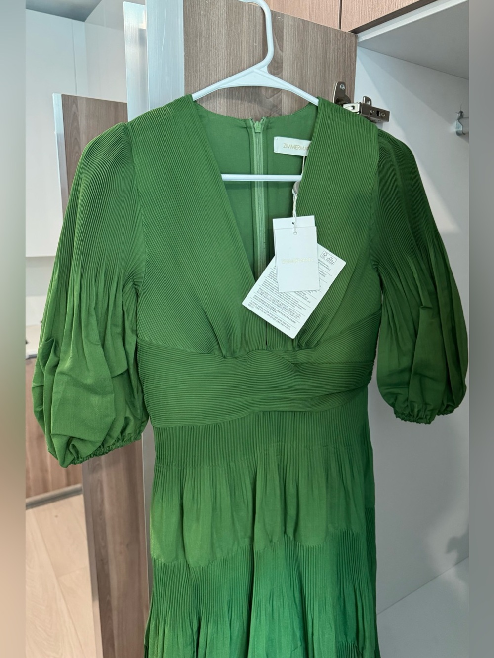 Green Puff-Sleeve Tiered Midi Dress ZIMMERMANN Tiered plissé-organza midi dress - Picture 7 of 7